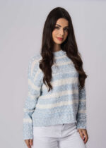 Women Knitted Striped Blouse - Image 2
