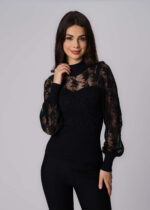 ⁦بلوزة نسائي بنسيج محبوك مع الدانتيل⁩ - الصورة ⁦2⁩