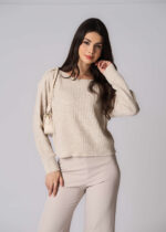 ⁦بلوزة نسائي محبوكة بنقش⁩ - الصورة ⁦2⁩