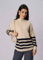 Women Knitted Striped Blouse - Image 2