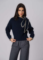 Women Knitted Striped Blouse - Image 2