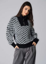 Women Hairy Knitted Patterned Blouse - Image 2