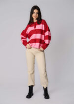 Women Knitted Striped Blouse - Image 2