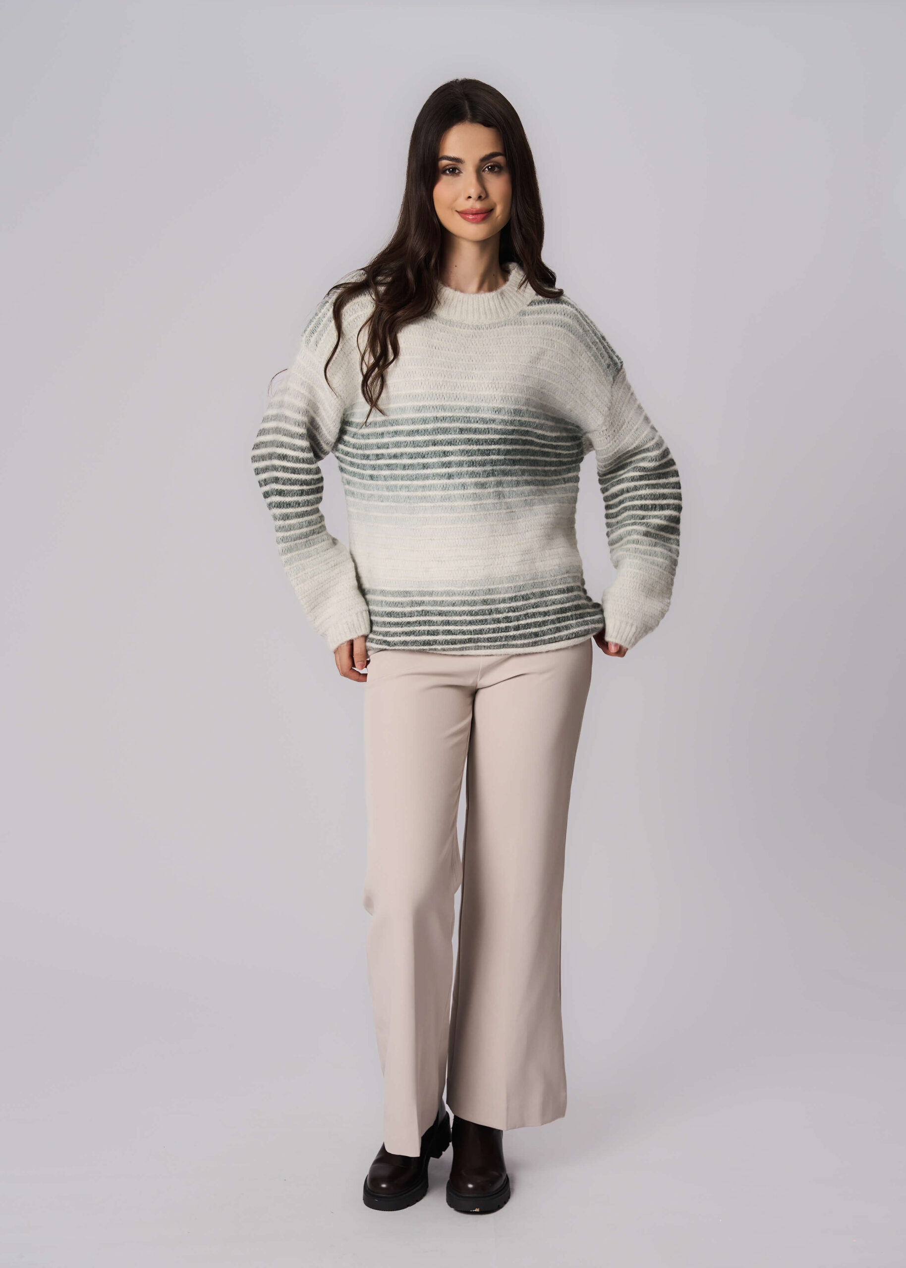 6225216026618-x Women Hairy Knitted Striped Blouse - Image 1