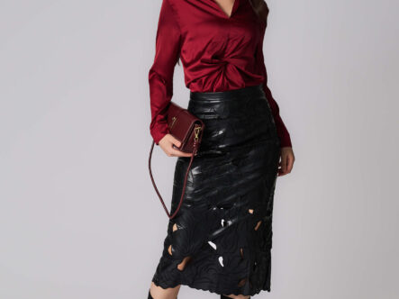 Women Front Knot Satin Blouse