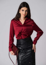 ⁦بلوزة نسائي ساتان بعقدة من الامام⁩ - الصورة ⁦2⁩