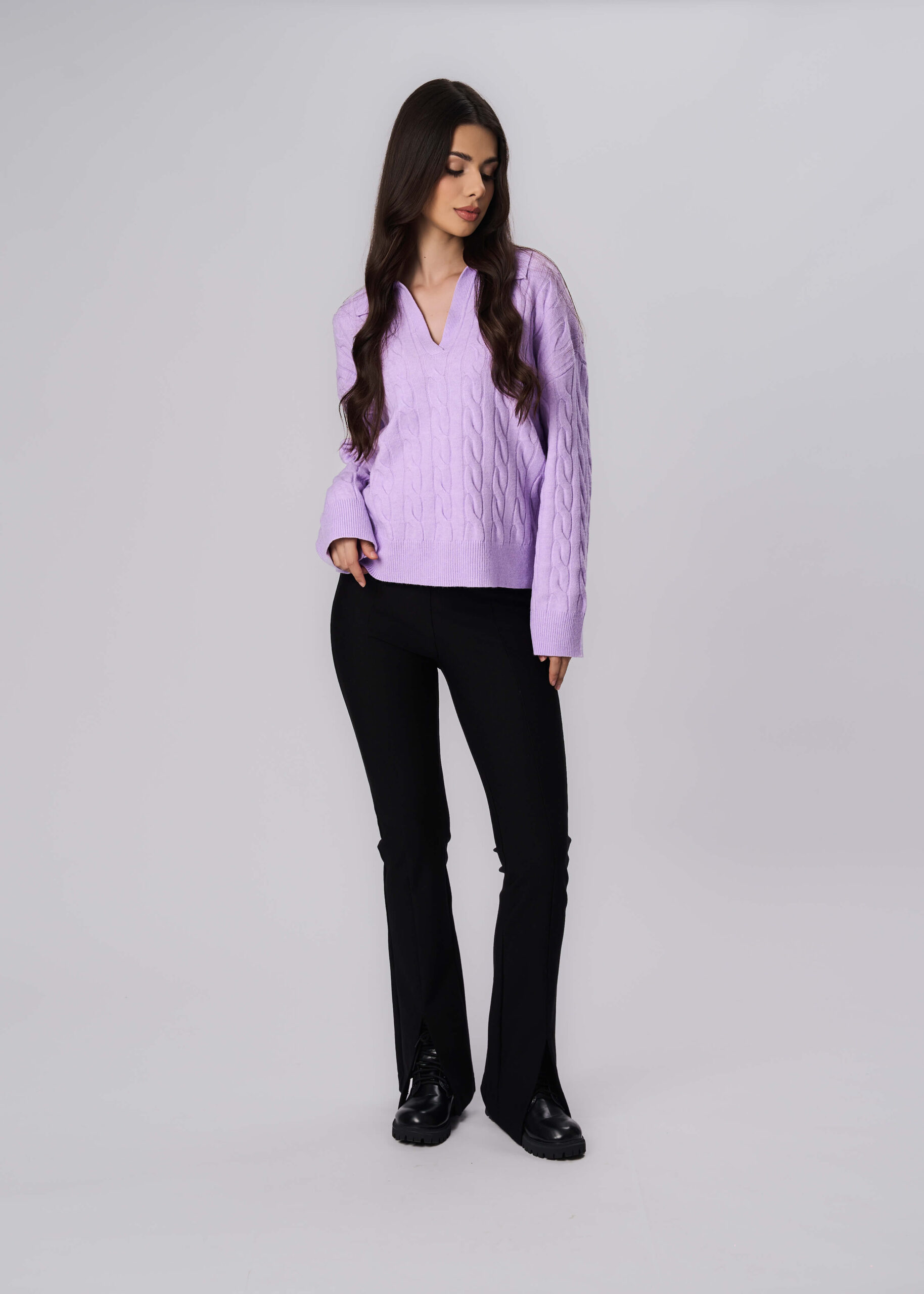 6225216027859-x Women Knitted Braided Patterned Blouse - Image 1