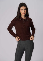 Women Knitted Striped Fabric Blouse - Image 2