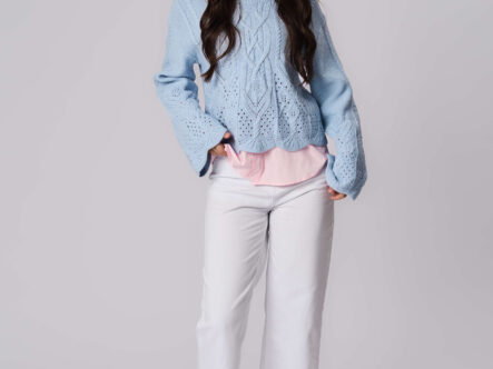 Women Knitted Embroidery Fabric Blouse