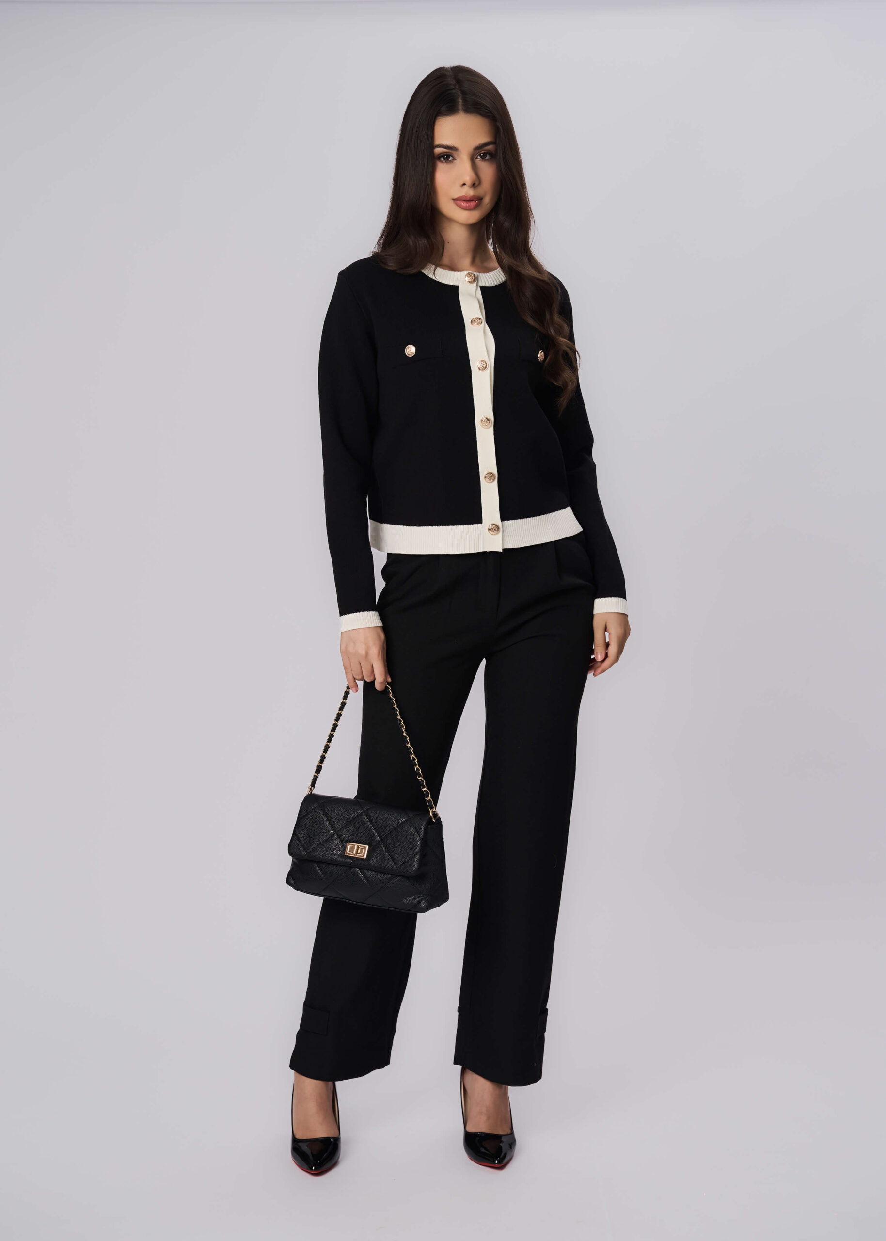 6225222020196-x Women Color-Block Knitted Jacket - Image 1