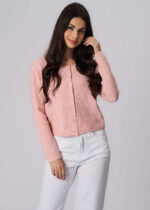Women Knitted Striped Fabric Jacket - Image 2