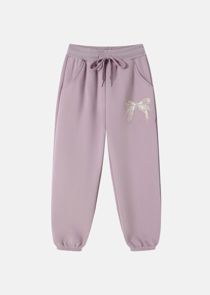 ⁦Kids Girl Bow Decor Sport Trouser⁩ - الصورة ⁦1⁩