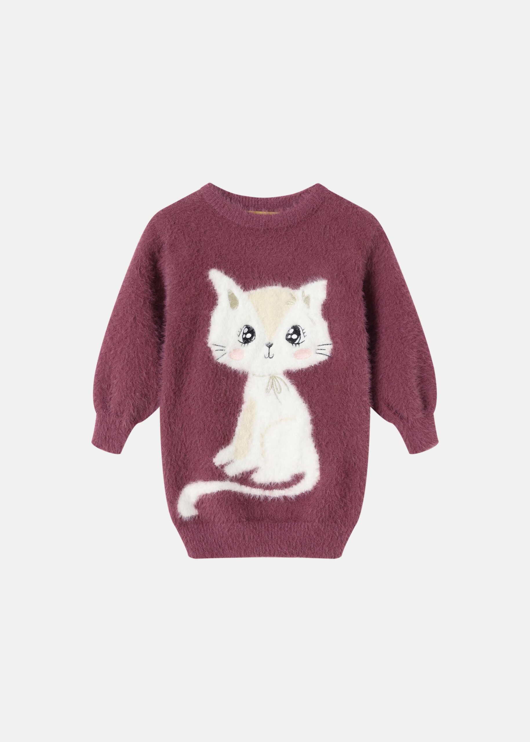 6225409021515-a Kids Girl Hairy-Knitted Short Dress - Image 1