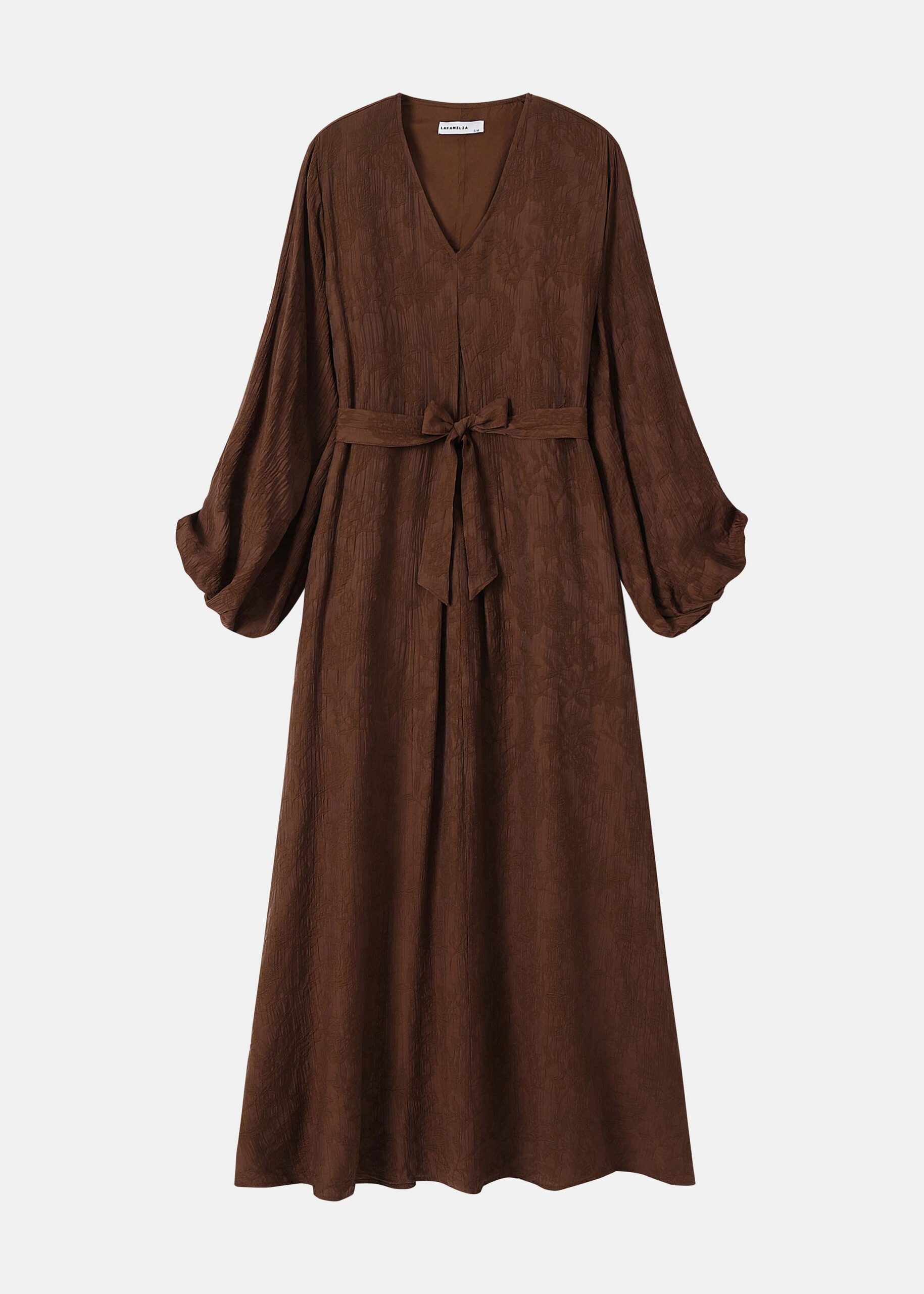 6126209010416-a فستان نسائي طويل بنقش مع حزام - الصورة 1