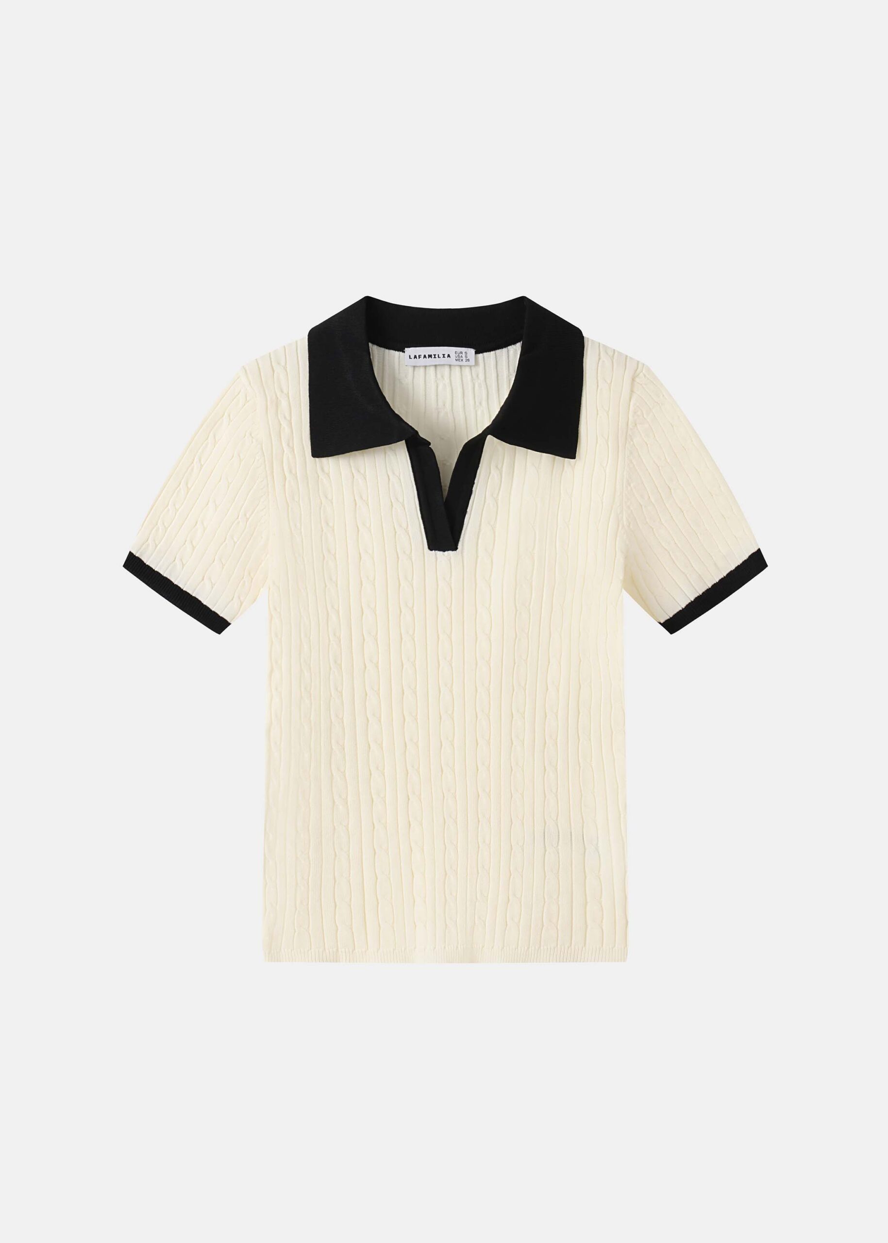 6126216017247-a Women Cable Knit Polo - Image 1