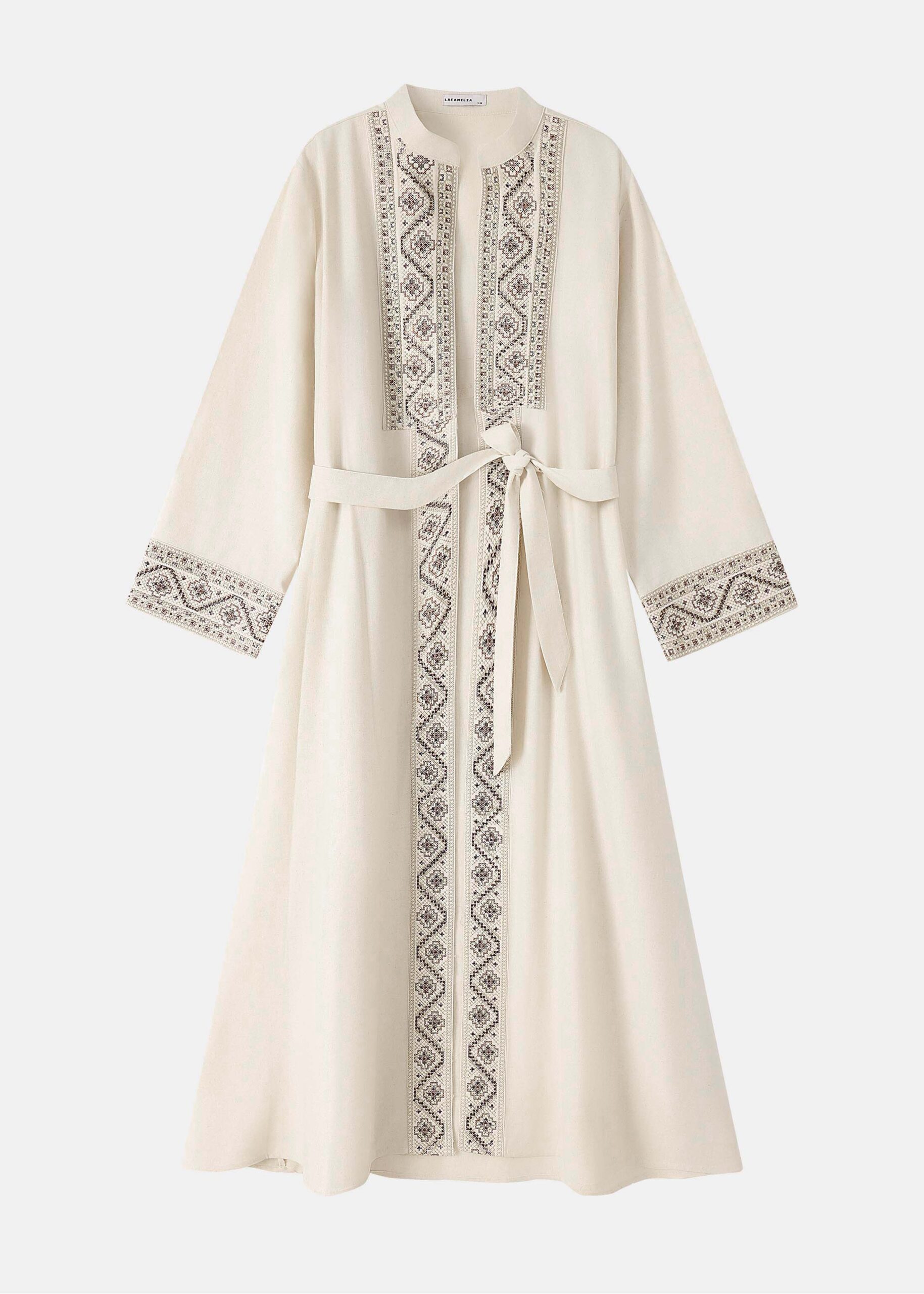 6126222011103-a عباية نسائي مفتوحة مزينة بتطريز مع حزام - الصورة 1