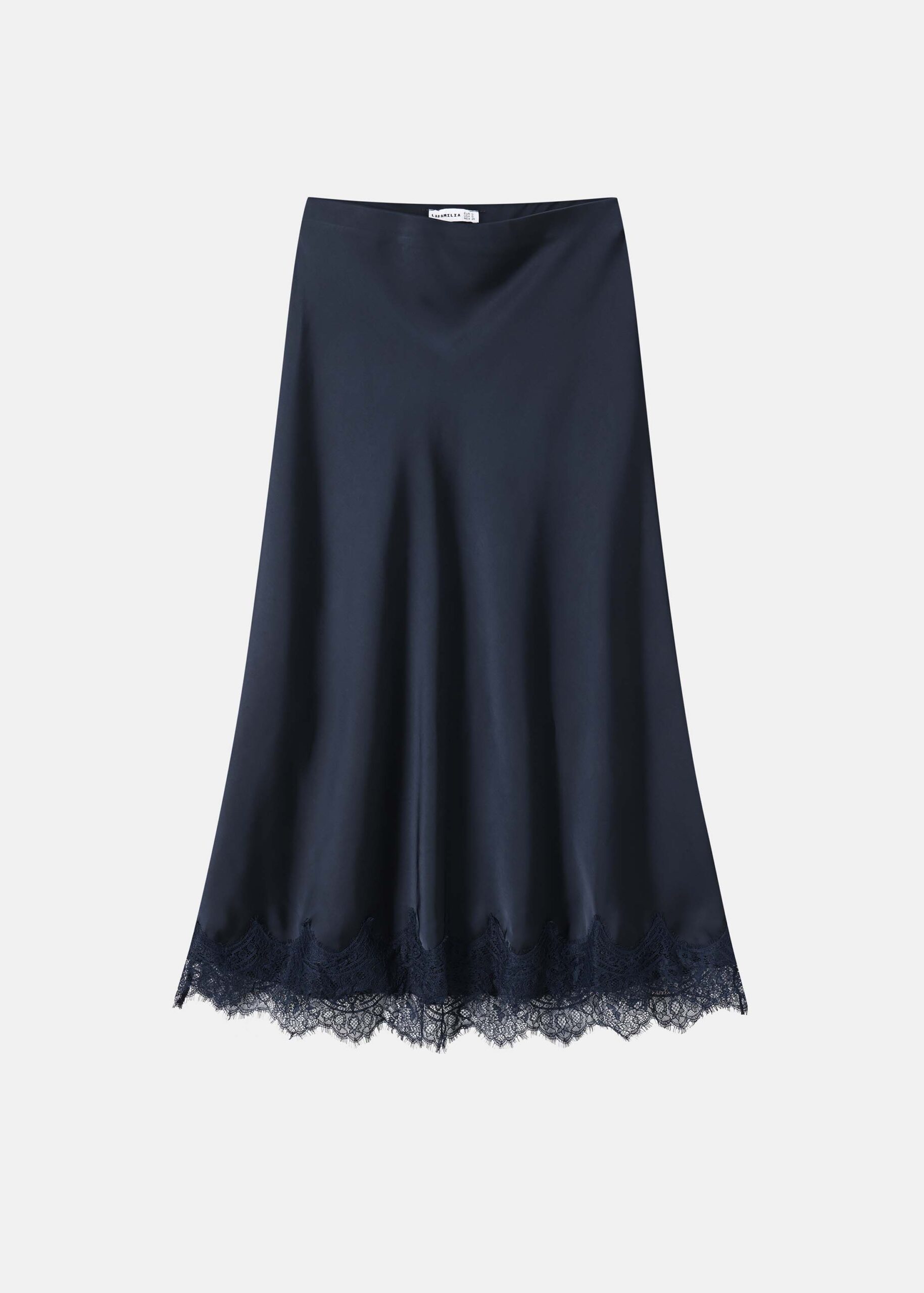 Women Satin Midi Skirt With Lace