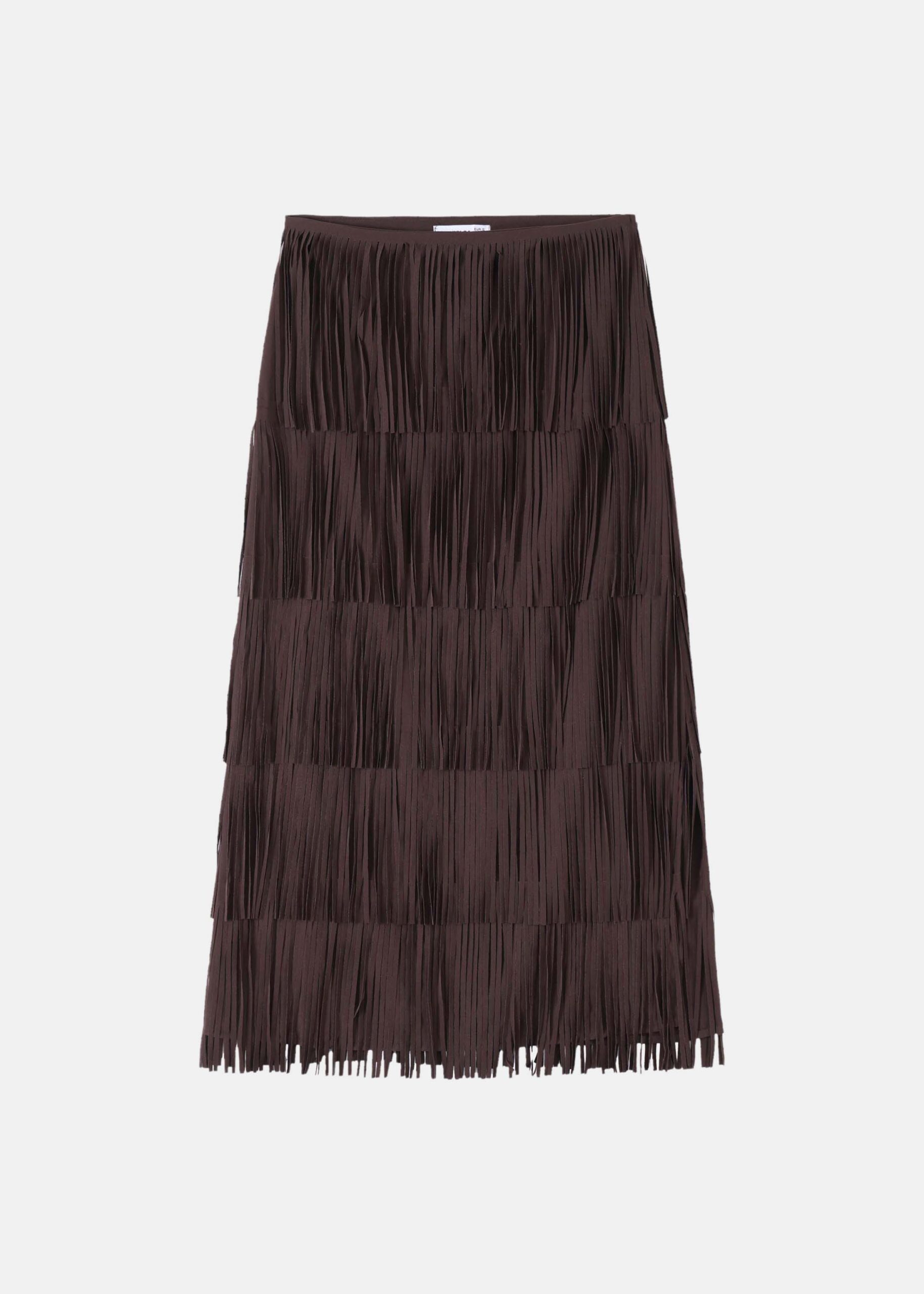 Women Suede Midi Fringes Skirt