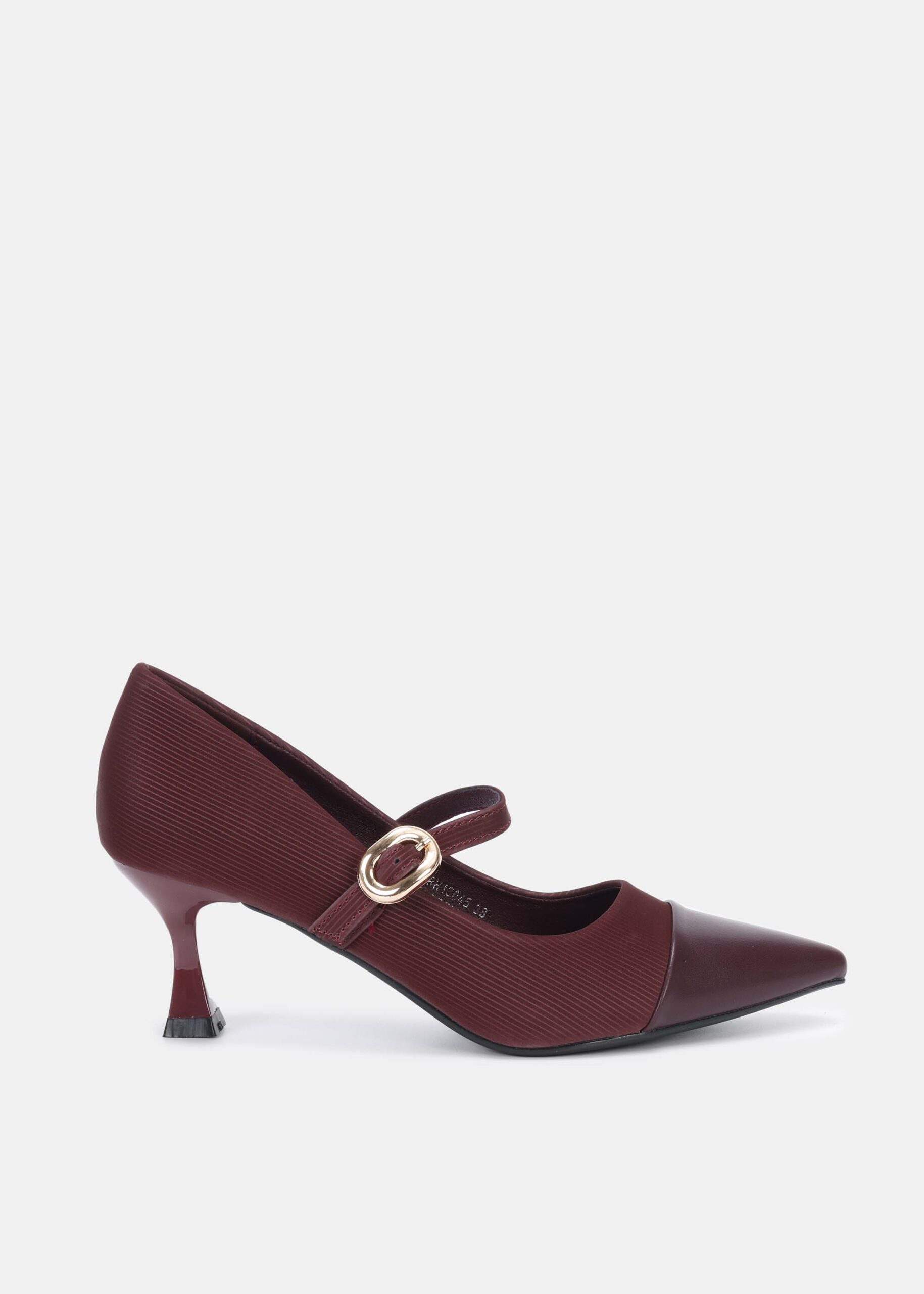 Women Leather and Striped Fabric Heels Shoes