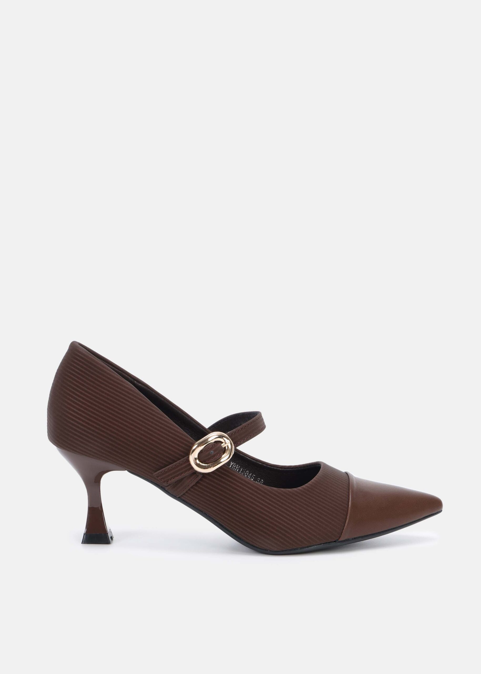 Women Leather and Striped Fabric Heels Shoes