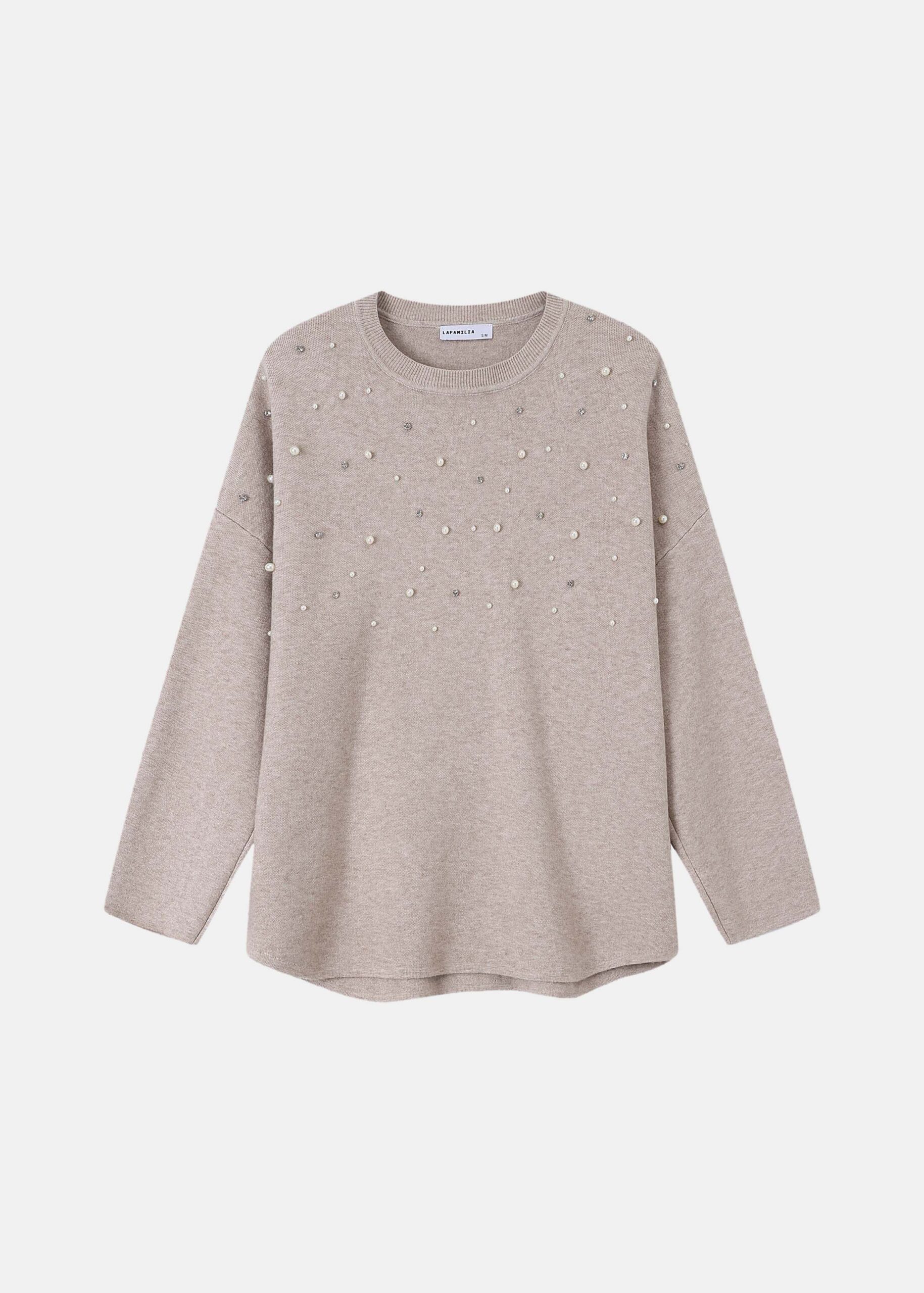 Women Knitted Sweater with Pearls