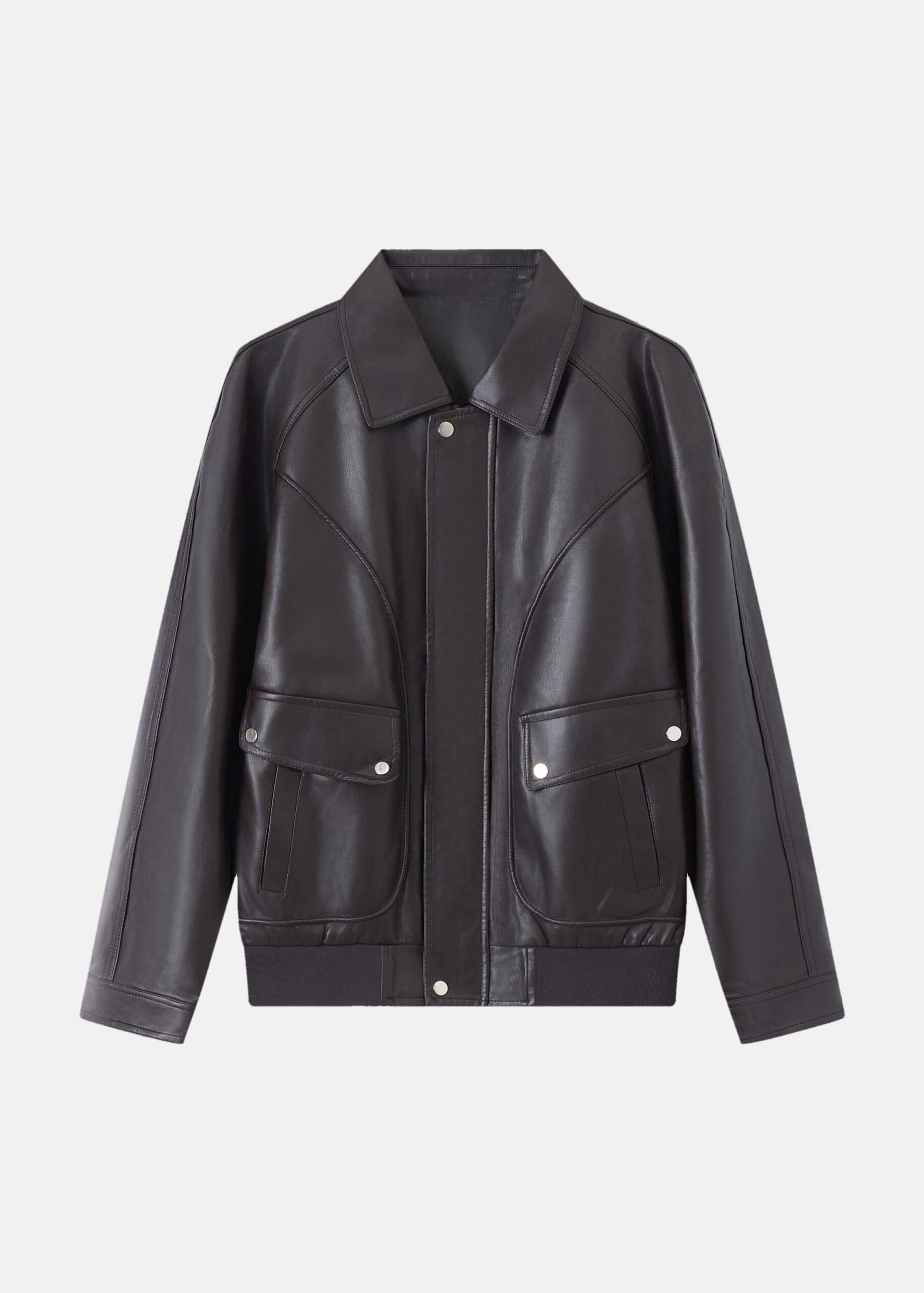 Men Leather Jacket with Flap Pockets