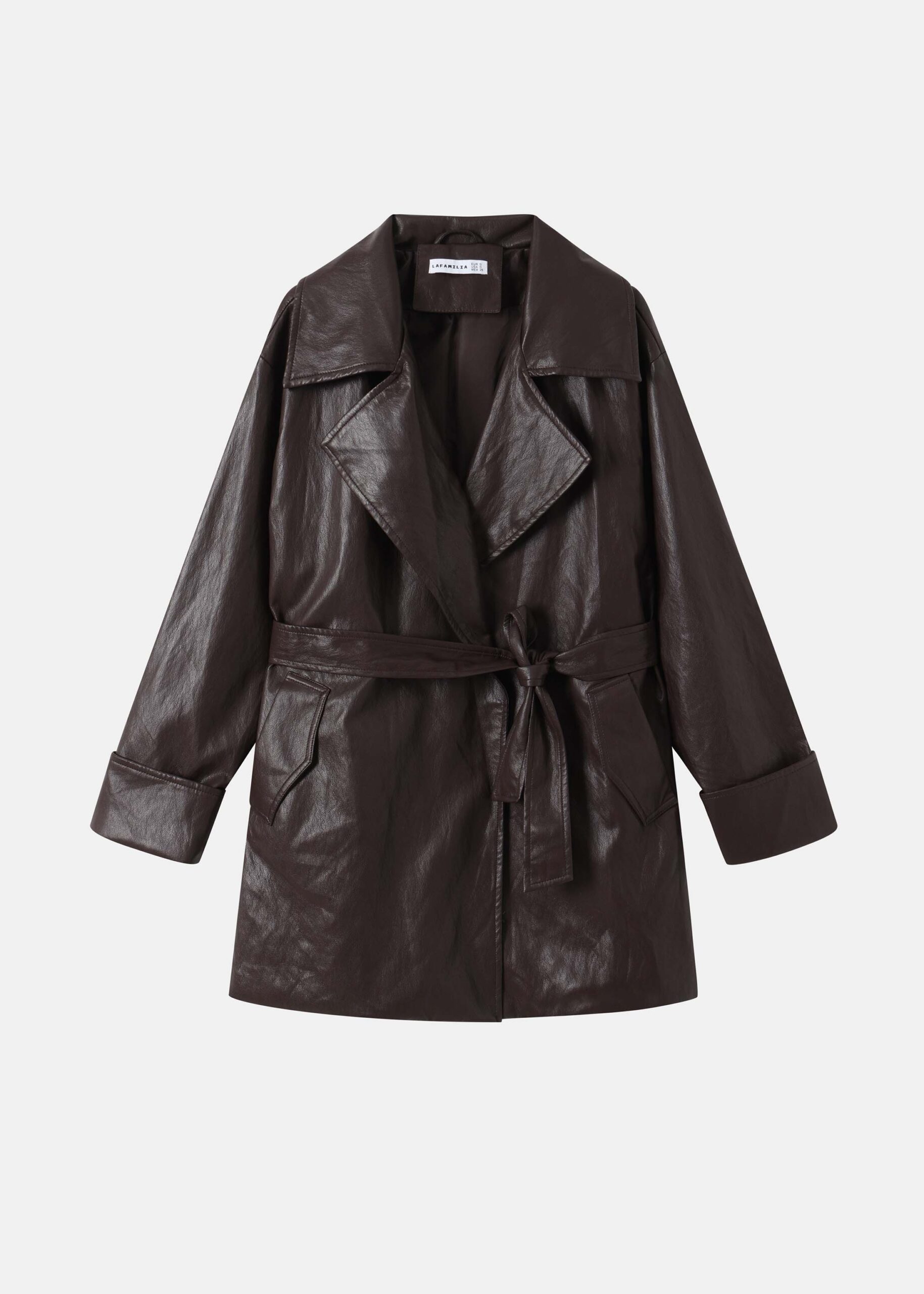 Women Long Leather Jacket Belted