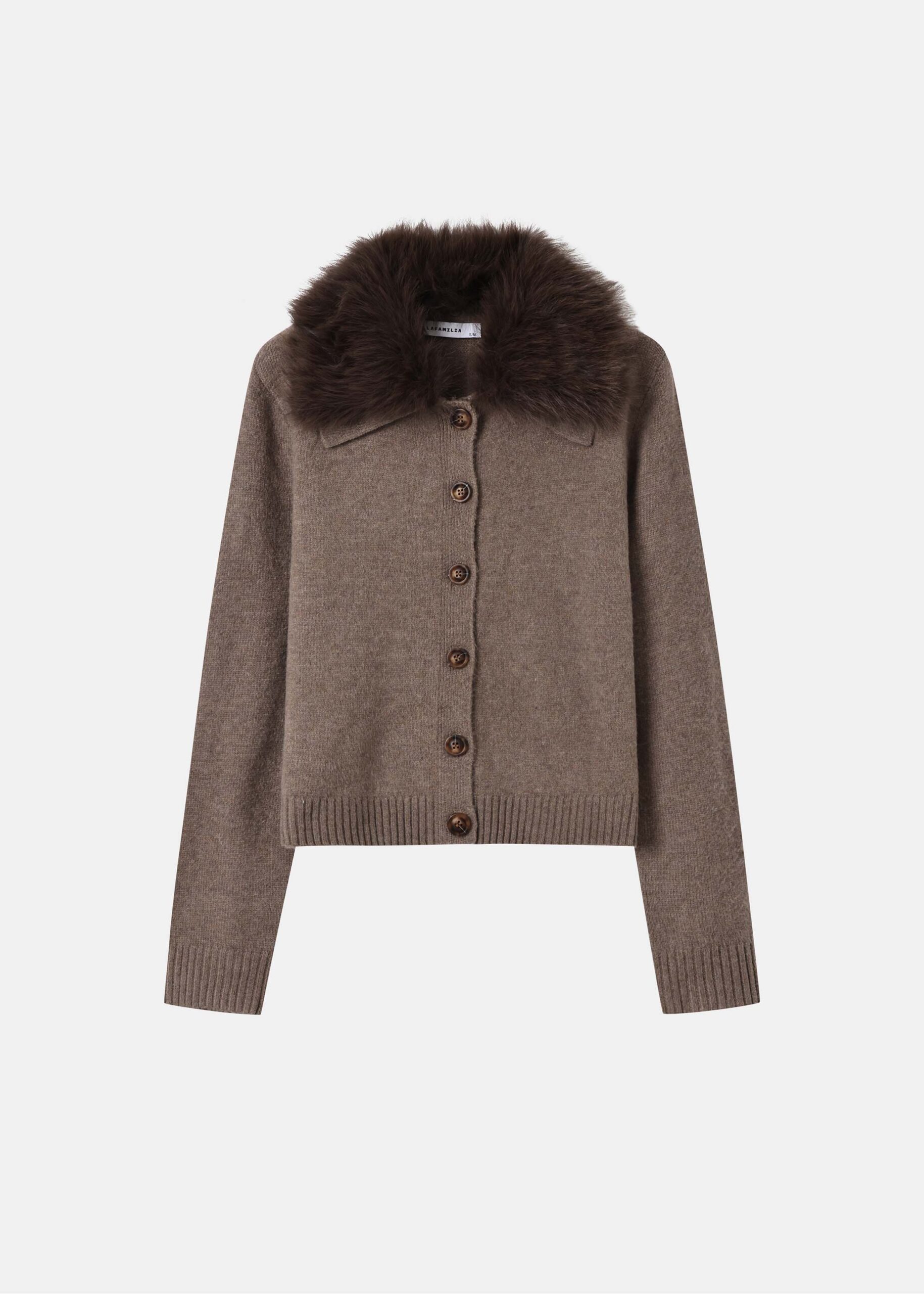 Women Fur Lapel Knit Cardigan