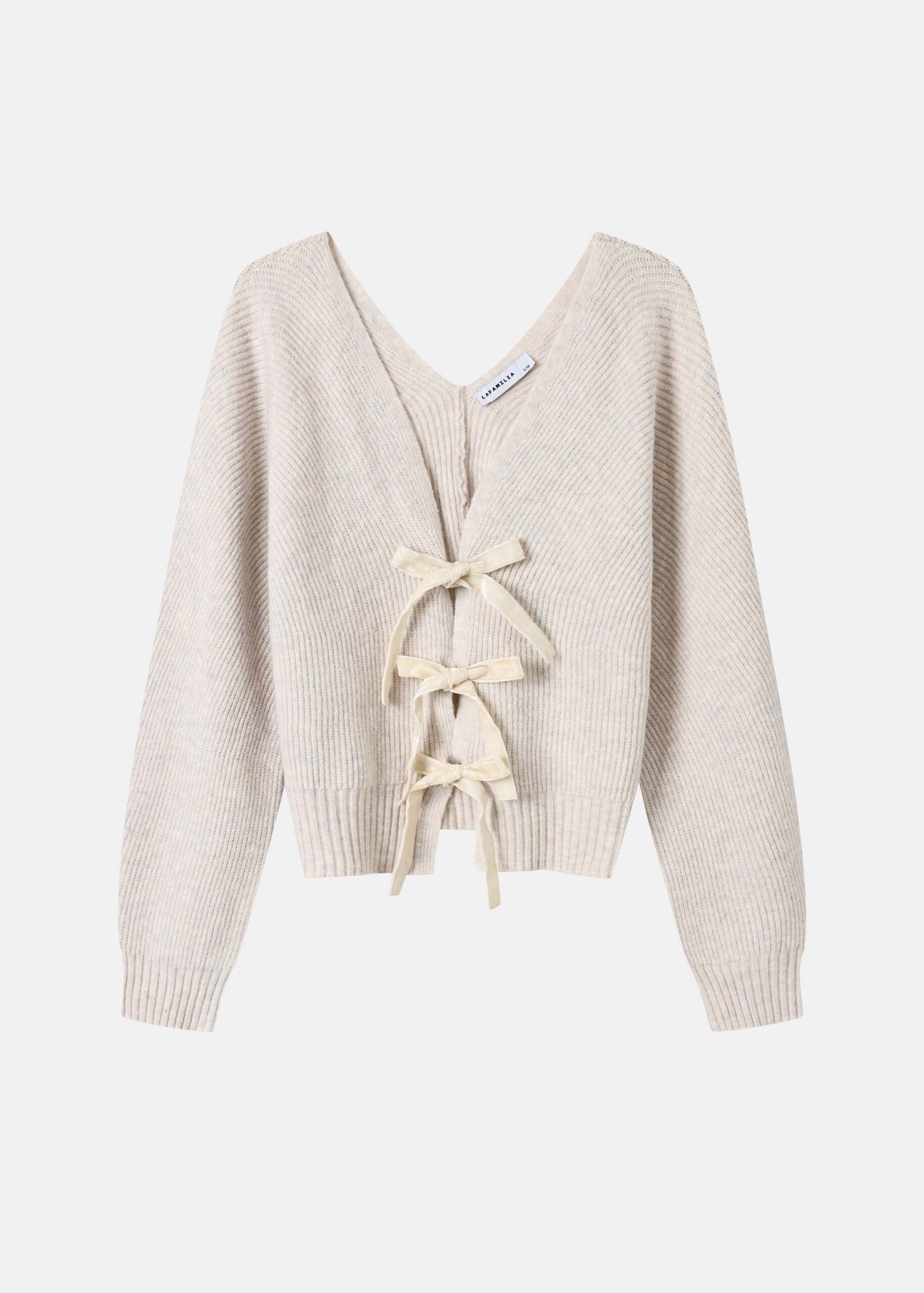 Women Knitted Cardigan With Bows Closure