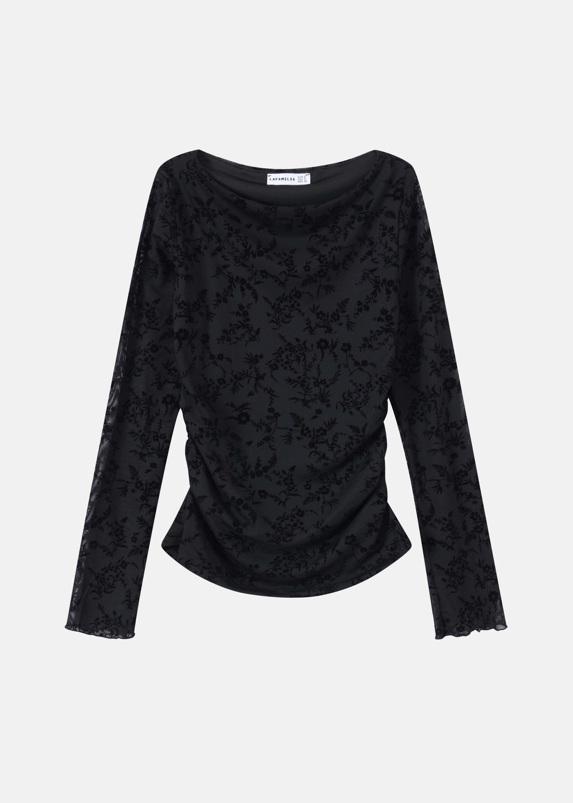 Women Long-Sleeves Boat-Neckline Lace Top