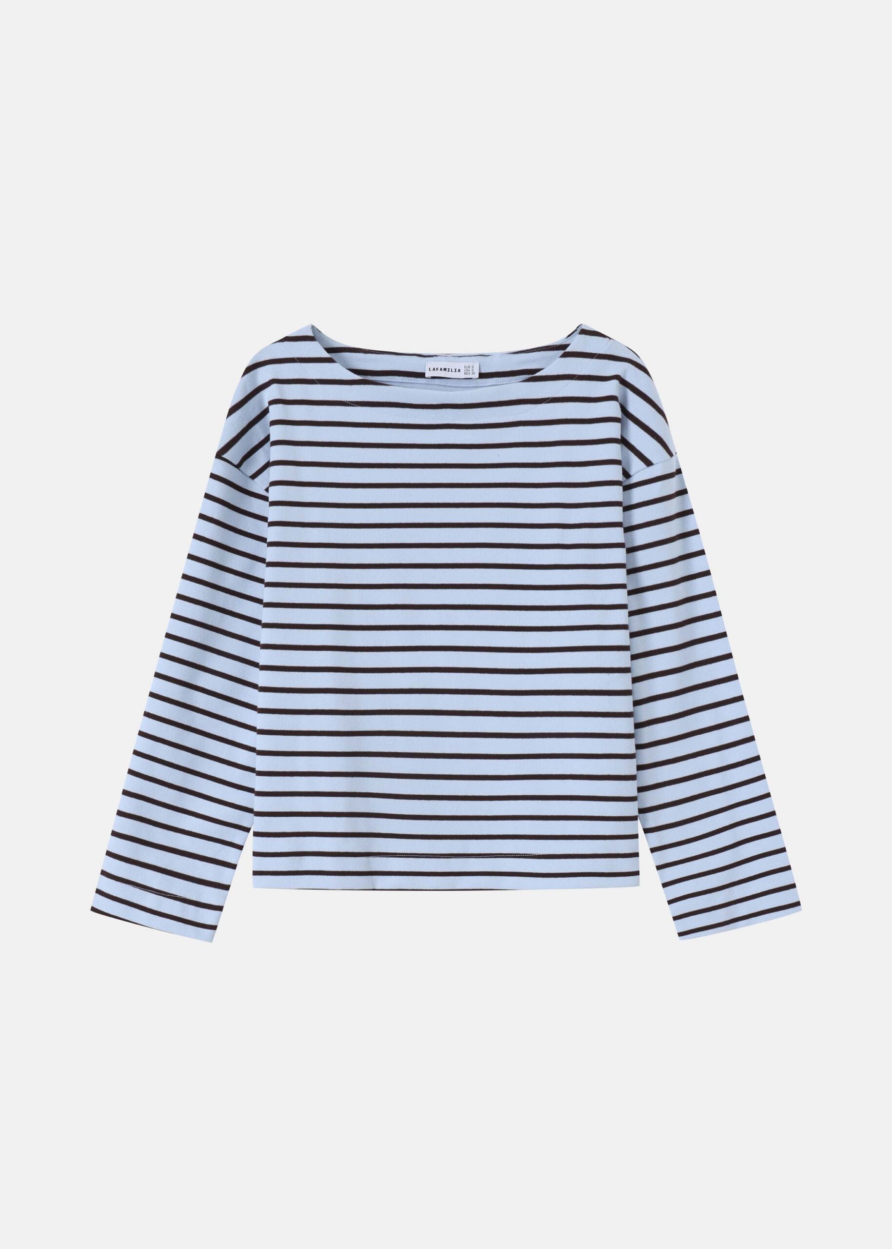 Women Long-Sleeves Boat-Neckline Stripes Top